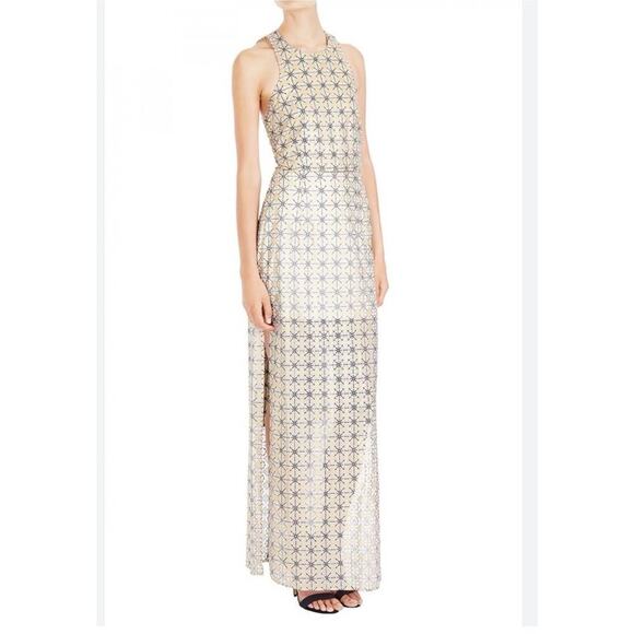 Sass & Bide Happiness Alright Maxi Dress Gold White geometric Sleeveless Gown - Picture 1 of 12